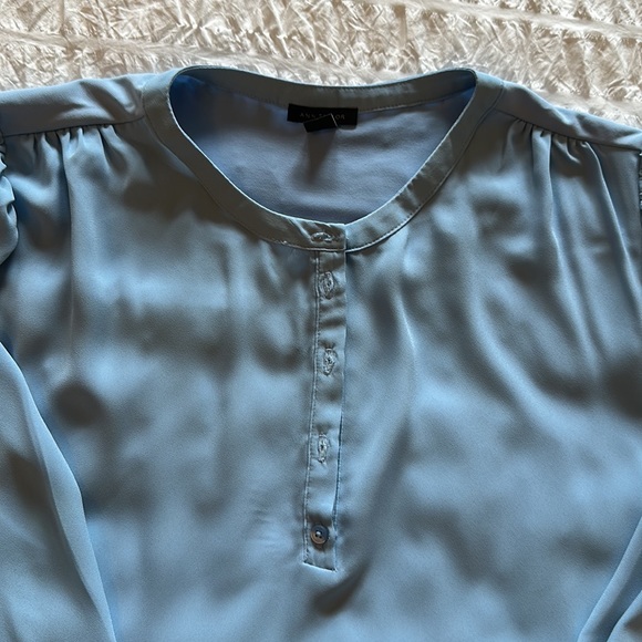 Ann Taylor baby blue mixed-media blouse - Picture 3 of 6